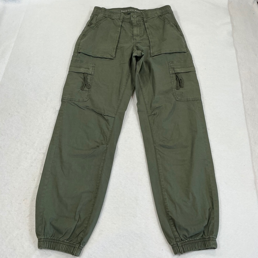 American Eagle Women 2 Long Olive Green Stretch Cargo Jogger Pants Utility
